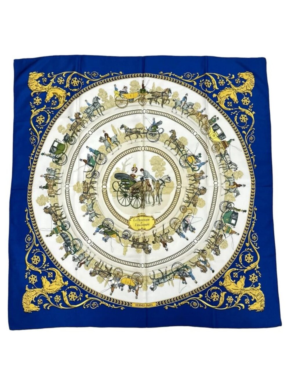 Hermes Walk to Long Chien Scarf Silk Navy Blue Carre 90